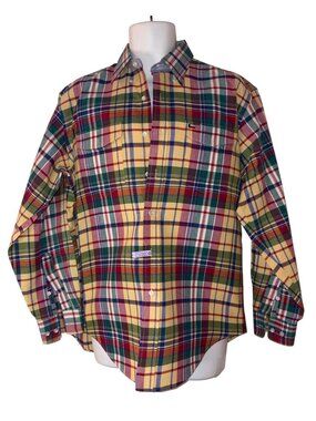 Texas Cotton Men's Vintage Multi-Color Plaid Long Sleeve Button-Up Shirt Size L